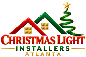 Christmas Light Installers Atlanta logo with red and green roofs, Christmas tree and company name